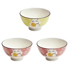 陶瓷甜點碗 飯碗 3件組, 黃色, 紅色, 紅色, 1套