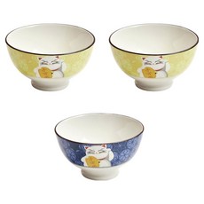 陶瓷甜點碗 飯碗 3件組, 黃色, 黃色, 藍色, 1套