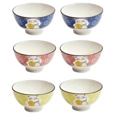 陶瓷點心碗 飯碗 6P組, 黃色, 黃色, 藍色, 藍色, 紅色, 紅色, 1套