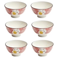 도자기 디저트볼, 레드, 6개