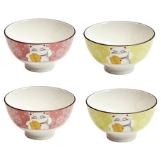 陶瓷甜點碗飯碗4入組, 黃色, 黃色, 紅色, 紅色, 1套