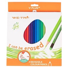 YPLUS 可擦拭色鉛筆 帶橡皮擦, 24色, 1組