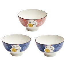 陶瓷甜點碗 飯碗 3件組, 紅色, 藍色, 藍色, 1套