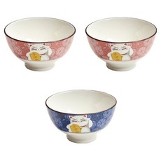 陶瓷甜點碗 飯碗 3件組, 紅色, 紅色, 藍色, 1套