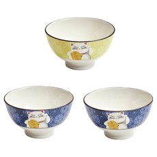 陶瓷甜點碗 飯碗 3件組, 黃色, 藍色, 藍色, 1套