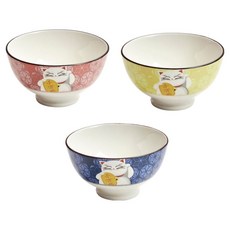 陶瓷甜點碗 飯碗 3件組, 黃色, 紅色, 藍色, 1套