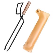 차크닉 캠핑 바베큐 장작 숯 집게 + 전용 가죽 커버 세트, 브라운, 1세트