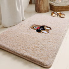 Mini 嚴選 小熊刺繡蛋糕絨浴室吸水踏墊 CN0473-W, 1個, 米色