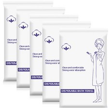 一次性大型便攜式沐浴壓縮毛巾 30 x 70 cm + 沙灘巾 70 x 140 cm 組合, 白色, 5套