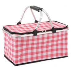 Ttabongoppa 露營便攜式可折疊格紋保溫保冷籃 47 x 22 x 27 cm JNHA1986, 粉紅色, 30L