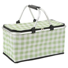 Ttabongoppa 露營便攜式可折疊格紋保溫保冷籃 47 x 22 x 27 cm JNHA1986, 綠色, 30L