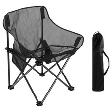 Ttabongoppa 露營夏季全網眼側邊口袋折疊椅 44 x 44 x 68 cm JNHA1993, 黑色, 1個