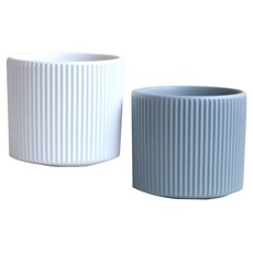 Signpost 感性陶瓷花盆 條紋2件組, 白色, 海軍藍, 1套