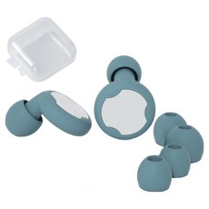 Misoroun 飛機用睡眠矽膠耳塞 2p + 耳帽 4p + 收納盒套組 高級灰藍色, 1套