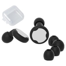 Misoroun 飛機用睡眠矽膠耳塞 2p + 耳帽 4p + 收納盒套組 高級黑, 1套