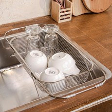 4BNK 韓國製造 304不鏽鋼伸縮水槽網狀瀝水籃, 銀色, 1個, 1層