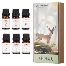 PURARE 天然植物萃取淨化防護精油6件組, 茶樹 + 尤加利 + 廣藿香 + 檸檬草 + 迷迭香 + 肉桂, 1套, 10ml