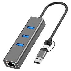 RaOn Home Mart Type C USB A 有線 Gigabit 網路卡 + USB 3.0 3埠多功能集線器套組, 1套, RUH-GL402CA