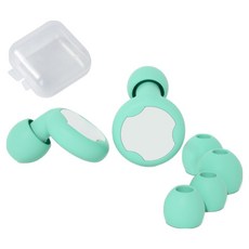 Misoroun 飛機用睡眠矽膠耳塞 2p + 耳帽 4p + 收納盒套組 高級薄荷綠, 1套