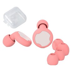 Misoroun 飛機用睡眠矽膠耳塞 2p + 耳帽 4p + 收納盒組 高級粉紅色, 1套