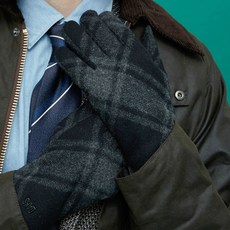 DAKS 男性格紋羊毛觸控手套 DCGV4F145