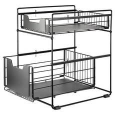 小麥購物 多功能推拉水槽下抽屜式收納置物架 L2920, 1個, 黑色