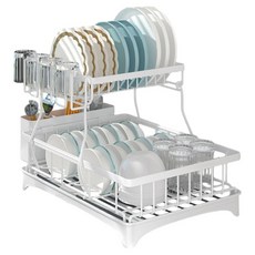 小麥購物 2層碗盤收納瀝水架 L2908, 2層, 1個, 白色