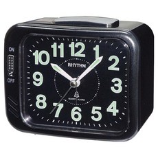 RHYTHM 日本麗聲時計 經典造型貪睡夜光鬧鐘, 耀石黑