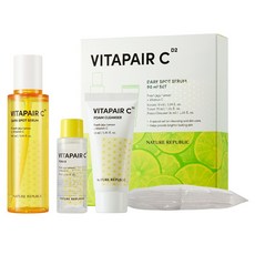 NATURE REPUBLIC Vita Pair C淡斑精華 90ml+化妝水 30ml+泡沫洗面乳 30ml+化妝棉 10片組, 1套