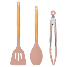 一鳥食器 矽膠料理工具3件組, 1套, 乾燥玫瑰粉, 漏鏟 + 勺子 + 夾子
