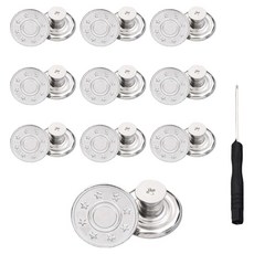 앙플러스 만능 셀프 바지 수선 요술 단추 앞쪽 버클 스타 10p + 나사 10p + 드라이버 올인원 세트, 실버, 1세트