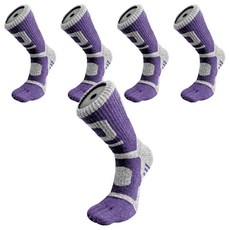 QDA 女性運動登山毛圈五指襪5雙組, 紫色, 1套