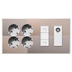 TILINS Gallery 米金色整合式4孔插座 + RJ45 2孔 + CATV 2路電視插座 白色外框, 1個
