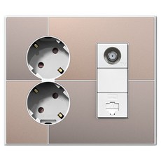 TILINS Gallery 米金色整合型插座 2孔插座 + CATV 2路 + RJ45 1孔 白色框架, 1個