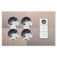 TILINS Gallery 米金色整合式插座 4孔插座 + CATV 2路 + RJ45 2孔 白色邊框, 1個