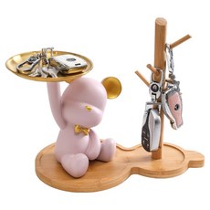 SUNORO 暴力熊玄關收納擺件 小熊托盤+置物架, 粉色