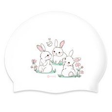 KeepSwimming Bunny Bunny 舒適矽膠泳帽, L, 白色, 1個