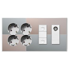 TILINS Gallery Green Beige 整合式插座 4孔電源插座 + RJ45 2孔 + CATV 2路電視天線單元 白色外框, 1個