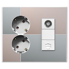 TILINS Gallery系列 綠米色 整合型插座 2孔電源插座 + 2路CATV + 1孔RJ45 白色外框, 1個