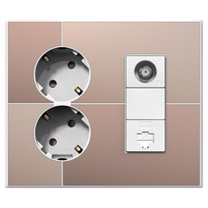 TILINS Gallery 棕金色 整合式2孔插座 + CATV 2路 + RJ45 1孔 白色框架, 1個