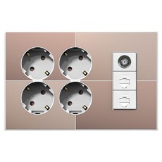 TILINS Gallery 棕金色整合式插座 4孔插座 + 2路CATV + 2孔RJ45 白色外框, 1個