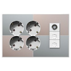 TILINS Gallery 綠米色整合式插座 4孔插座 + CATV 2路 + RJ45 2孔 白色外框, 1個