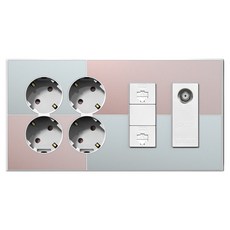 TILINS Gallery系列 整合式插座 4孔 + RJ45 2孔 + CATV單元 2路 薄荷玫瑰 + 白色框架, 1個