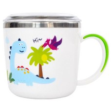 kitchen U 兒童用酷迪諾防滑不鏽鋼附蓋杯, 混合顏色, 1個, 280ml