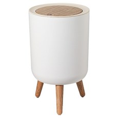 Locus 按壓式圓形高筒垃圾桶, 白色 + 木紋