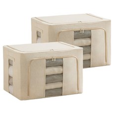 小麥購物 帆布雙開鋼架收納箱 66L L2905, 米白色, 2個