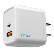 amuok 艾默克 GaN氮化鎵雙孔快充電源供應器 36W, 1個, 白色
