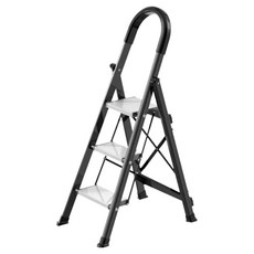 uniFun 樂汎生活 家用扶手鋁合金折疊梯 3階 黑銀色, 1個