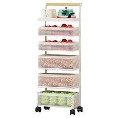 小麥購物 廚房置物小推車 網籃 5個 + 頂板 L1244, 6層, 奶白色