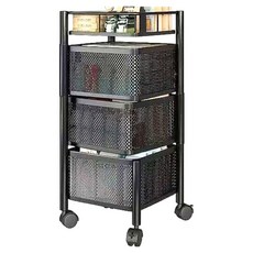 小麥購物 方形可旋轉推車儲物架, 黑色, 3層